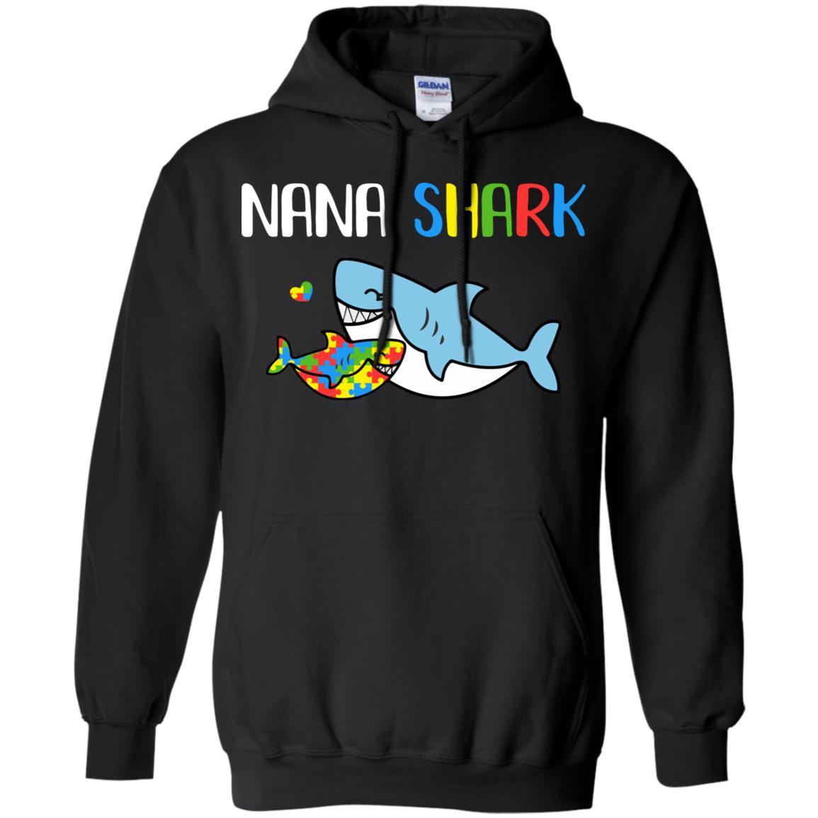 Nana Shark Support Autism Awareness For Grandchild-T-Shirt & Hoodie-Pullover Hoodie-Black