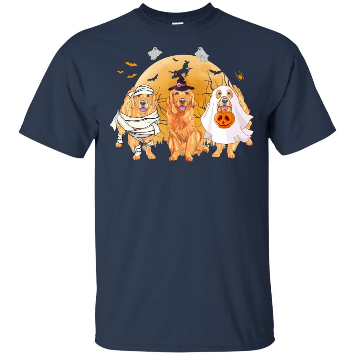 Golden Retriever Mummy Witch Dog Moon Ghosts Halloween-T-Shirt & Hoodie-Classic T-Shirt-Navy