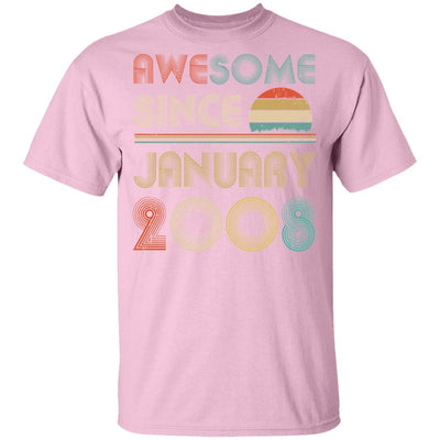 Awesome Since January 2008 Vintage 13th Birthday Gifts Youth-Youth Shirt-Youth T-Shirt-Light Pink