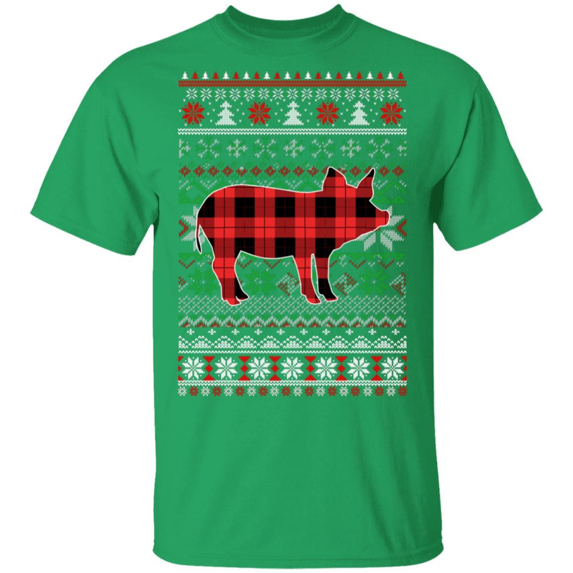 Pig Red Plaid Ugly Christmas Sweater Funny Gifts-T-Shirt & Sweatshirt-Classic T-Shirt-Irish Green