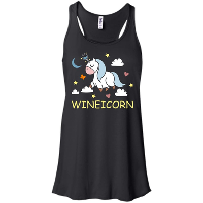 Funny Wine Unicorn Wineicorn-T-Shirt & Hoodie-Women's Flowy Racerback Tank-Black