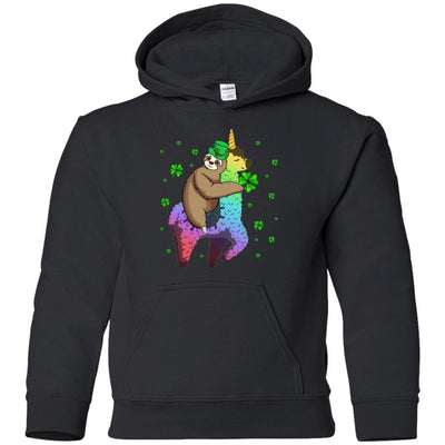 Leprechaun Sloth Riding Llama Unicorn St Patricks Day Youth-Youth Shirt-Youth Pullover Hoodie-Black