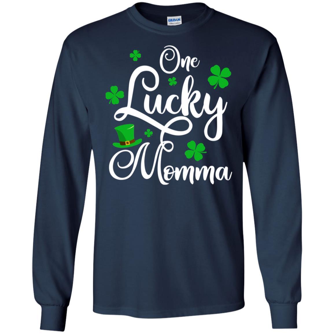 One Lucky Momma St Patricks Day For Mom-T-Shirt & Hoodie-Long Sleeve T-Shirt-Navy