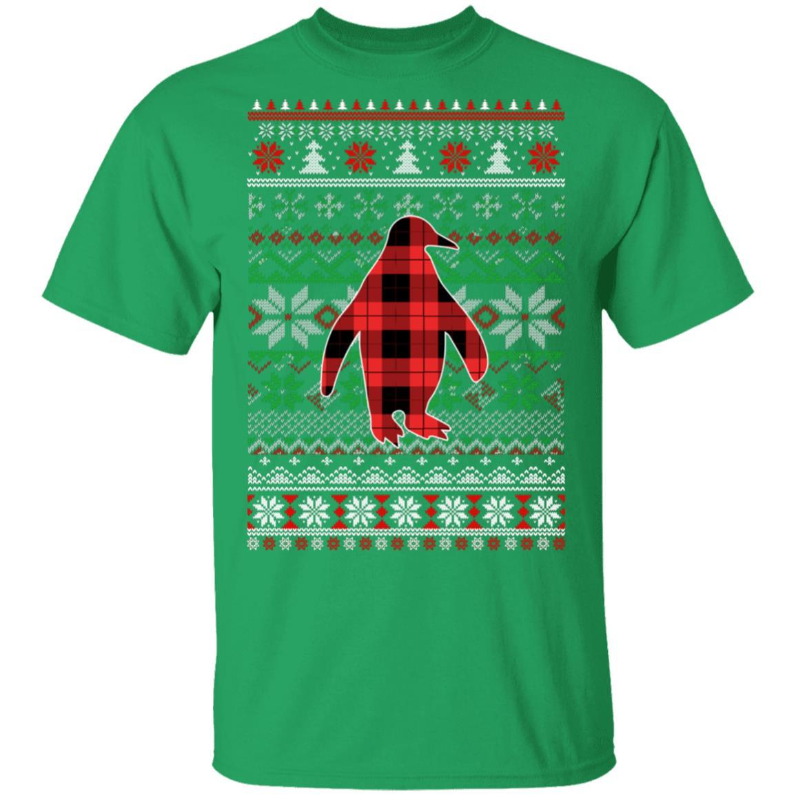 Penguin Red Plaid Ugly Christmas Sweater Funny Gifts-T-Shirt & Sweatshirt-Classic T-Shirt-Irish Green
