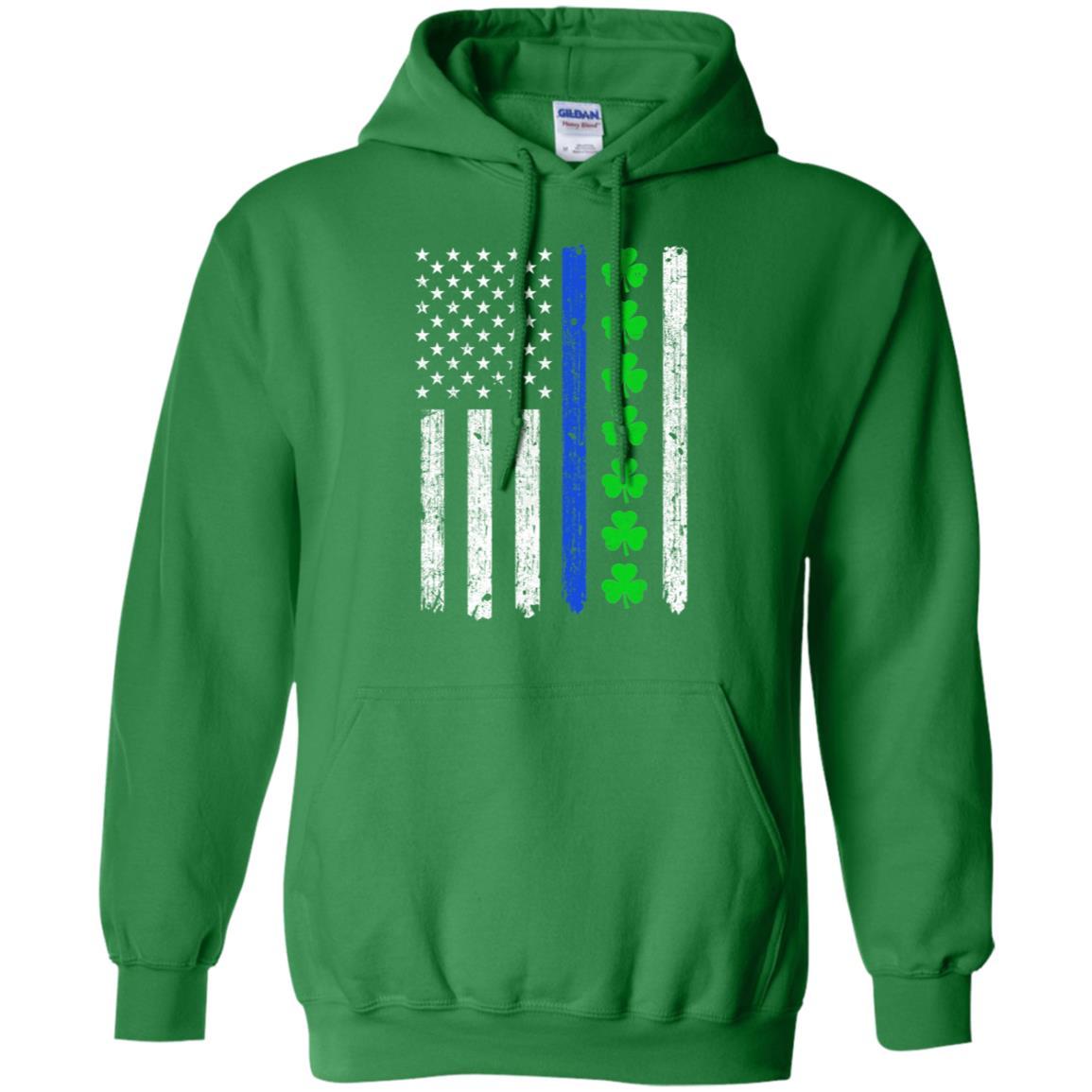 Thin Blue Line Shamrock Irish St Patricks Day Police-T-Shirt & Hoodie-Pullover Hoodie-Irish Green
