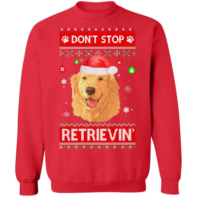 Santa Golden Retriever Ugly Xmas Sweater Dont Stop Retrievin-T-Shirt & Sweatshirt-Crewneck Sweatshirt-Red