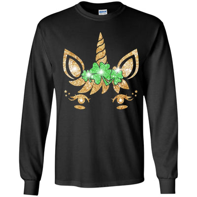 Unicorn Face Saint Patrick's Day For Girls Youth-Youth Shirt-Youth Long Sleeve T-Shirt-Black