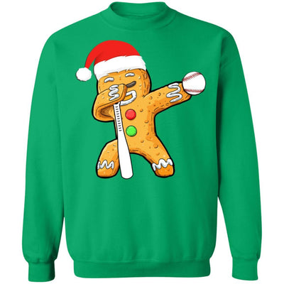 Dabbing Gingerbread Santa Baseball Christmas Pajama Gifts-T-Shirt & Sweatshirt-Crewneck Sweatshirt-Irish Green