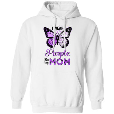 I Wear Purple For My Mom Butterfly Alzheimer's Awareness-T-Shirt & Hoodie-Pullover Hoodie-White