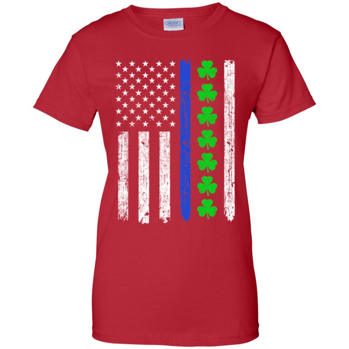 Thin Blue Line Shamrock Irish St Patricks Day Police-T-Shirt & Hoodie-Women's T-Shirt-Red