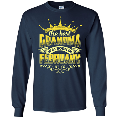 The Best Grandma Was Born In February-T-Shirt & Hoodie-Long Sleeve T-Shirt-Navy