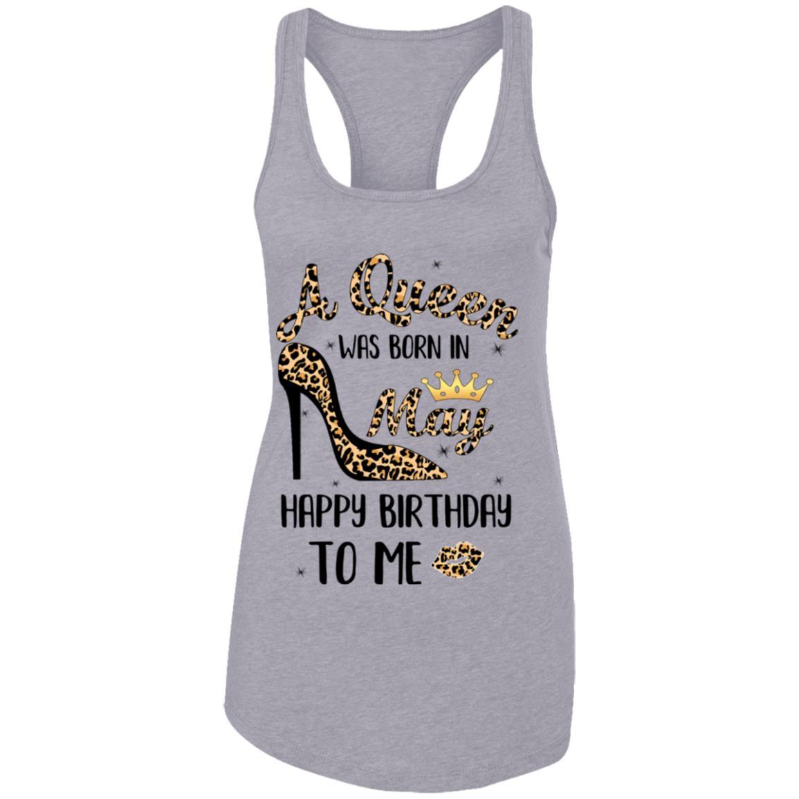 Born In May Girl Leopard High Heels Birthday Women Gift-T-Shirt & Tank Top-Women's Ideal Racerback Tank-Heather Grey