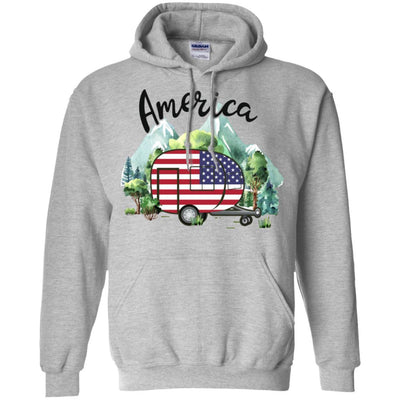 America Camping Camper American Flag Independence Day Gift-T-Shirt & Hoodie-Pullover Hoodie-Sport Grey