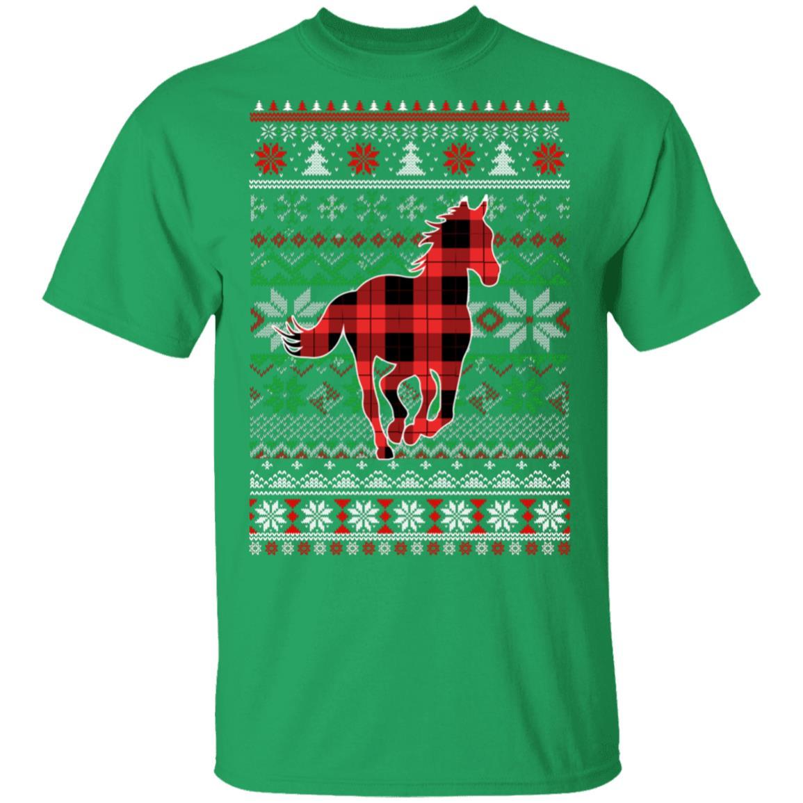 Horse Red Plaid Ugly Christmas Sweater Funny Gifts-T-Shirt & Sweatshirt-Classic T-Shirt-Irish Green