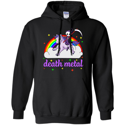 Rainbow Death Metal Rocker Unicorn-T-Shirt & Hoodie-Pullover Hoodie-Black