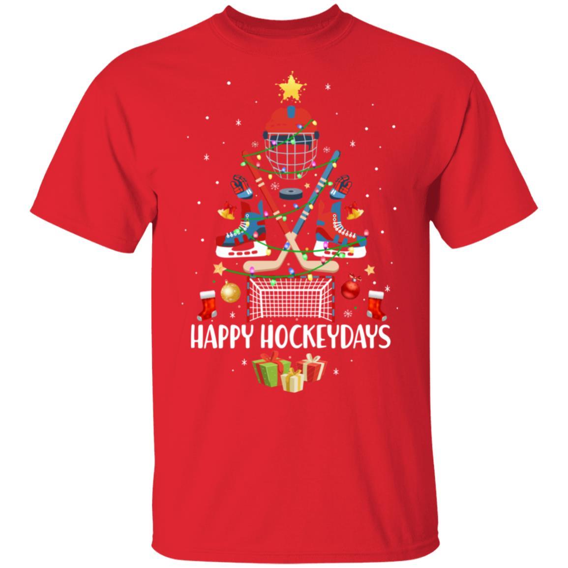 Happy Hockeydays Ice Hockey Christmas Tree Funny Xmas Gift-T-Shirt & Sweatshirt-Classic T-Shirt-Red