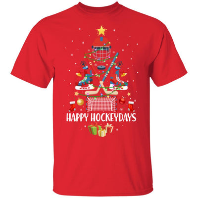 Happy Hockeydays Ice Hockey Christmas Tree Funny Xmas Gift-T-Shirt & Sweatshirt-Classic T-Shirt-Red