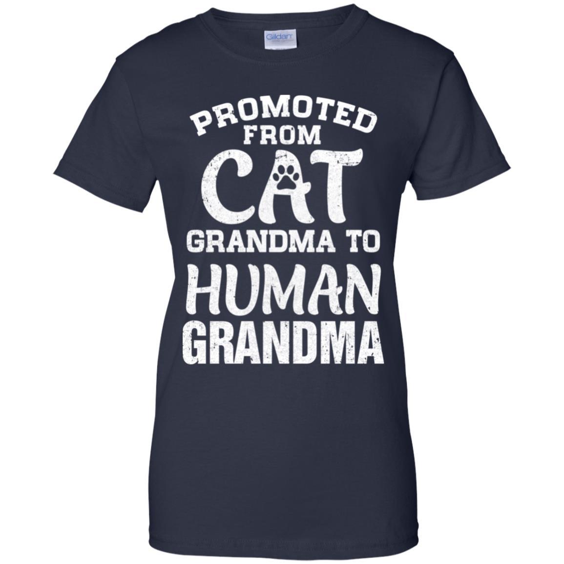 Promoted From Cat Grandma To Human Grandma Gifts-T-Shirt & Hoodie-Women's T-Shirt-Navy