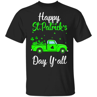 Green Truck With Shamrocks Happy St Patrick's Day Y'all-T-Shirt & Hoodie-Classic T-Shirt-Black