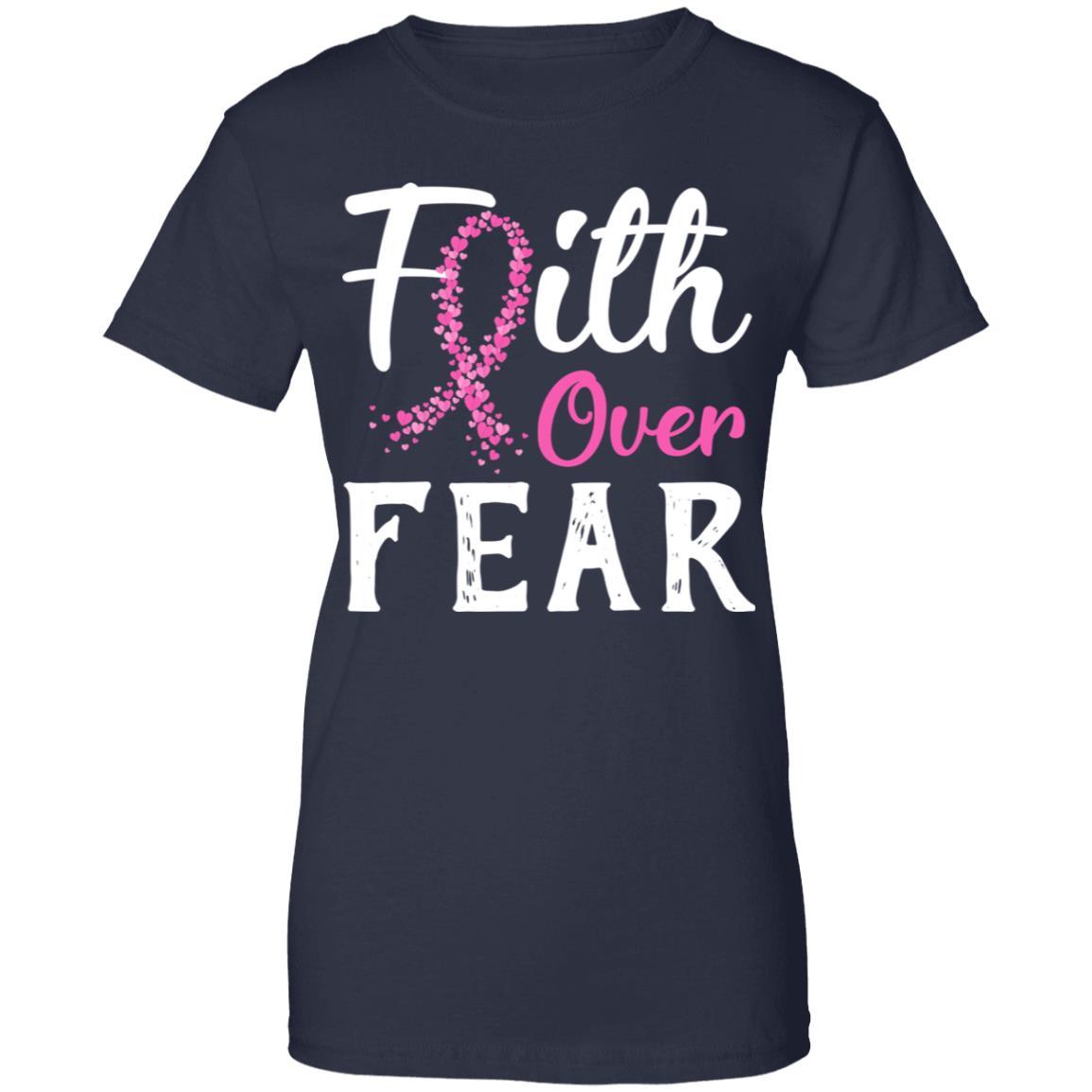 Breast Cancer Awareness Pink Ribbon Faith Over Fear-T-Shirt & Hoodie-Women's T-Shirt-Navy