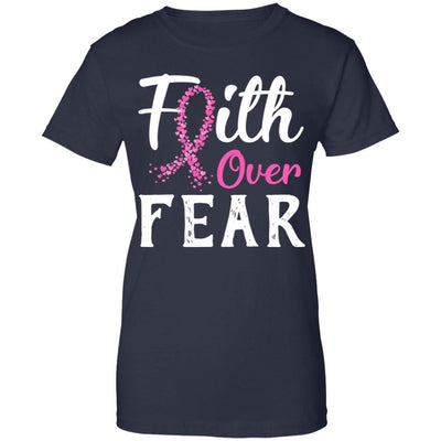 Breast Cancer Awareness Pink Ribbon Faith Over Fear-T-Shirt & Hoodie-Women's T-Shirt-Navy