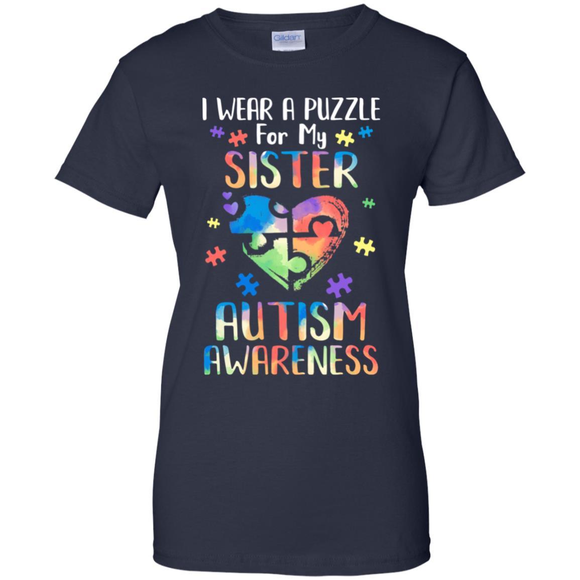 I Wear A Puzzle For My Sister Autism Awareness-T-Shirt & Hoodie-Women's T-Shirt-Navy