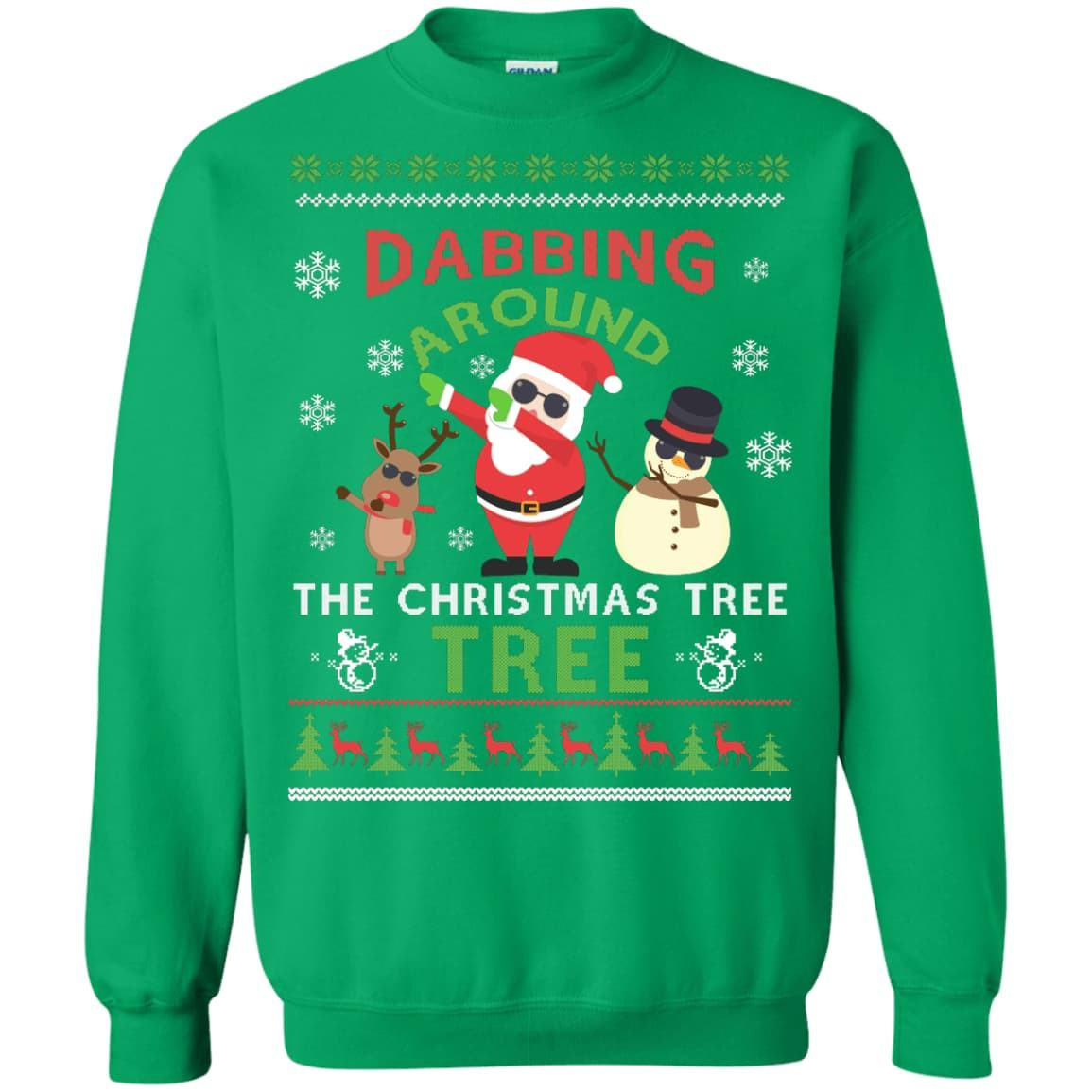 Dabbing Around The Christmas Tree Ugly Sweater-T-Shirt & Hoodie-Crewneck Sweatshirt-Irish Green