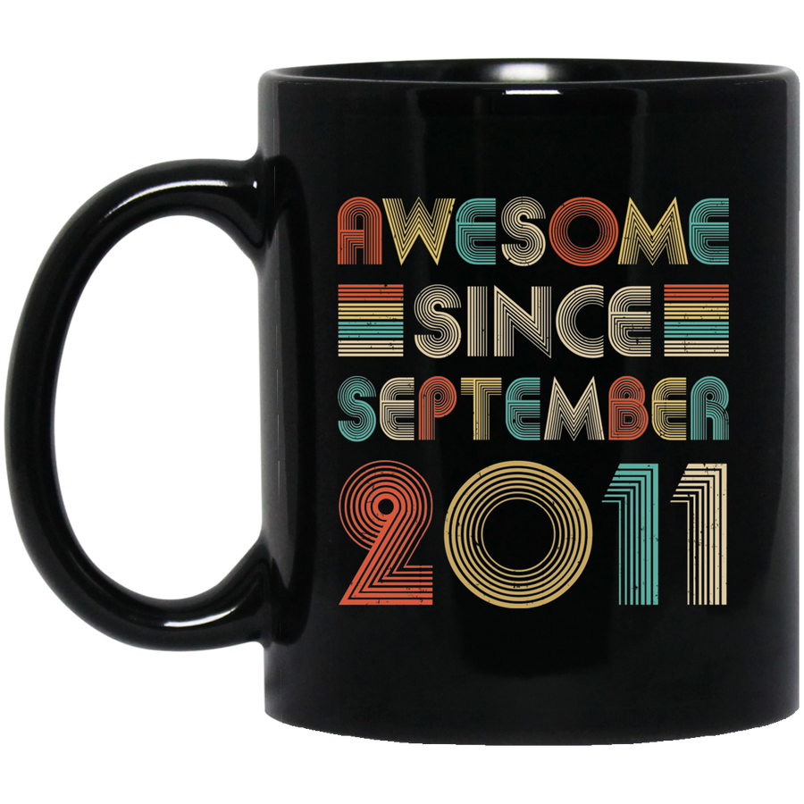 Awesome Since September 2011 Vintage 10th Birthday Gifts Youth Mug-Coffee Mug-BM11OZ 11 oz. Black Mug-Black