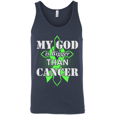 My God Is Bigger Than Cancer Green Awareness Ribbon-T-Shirt & Hoodie-Unisex Tank-Navy