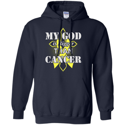 My God Is Bigger Than Cancer Yellow Awareness Ribbon-T-Shirt & Hoodie-Pullover Hoodie-Navy