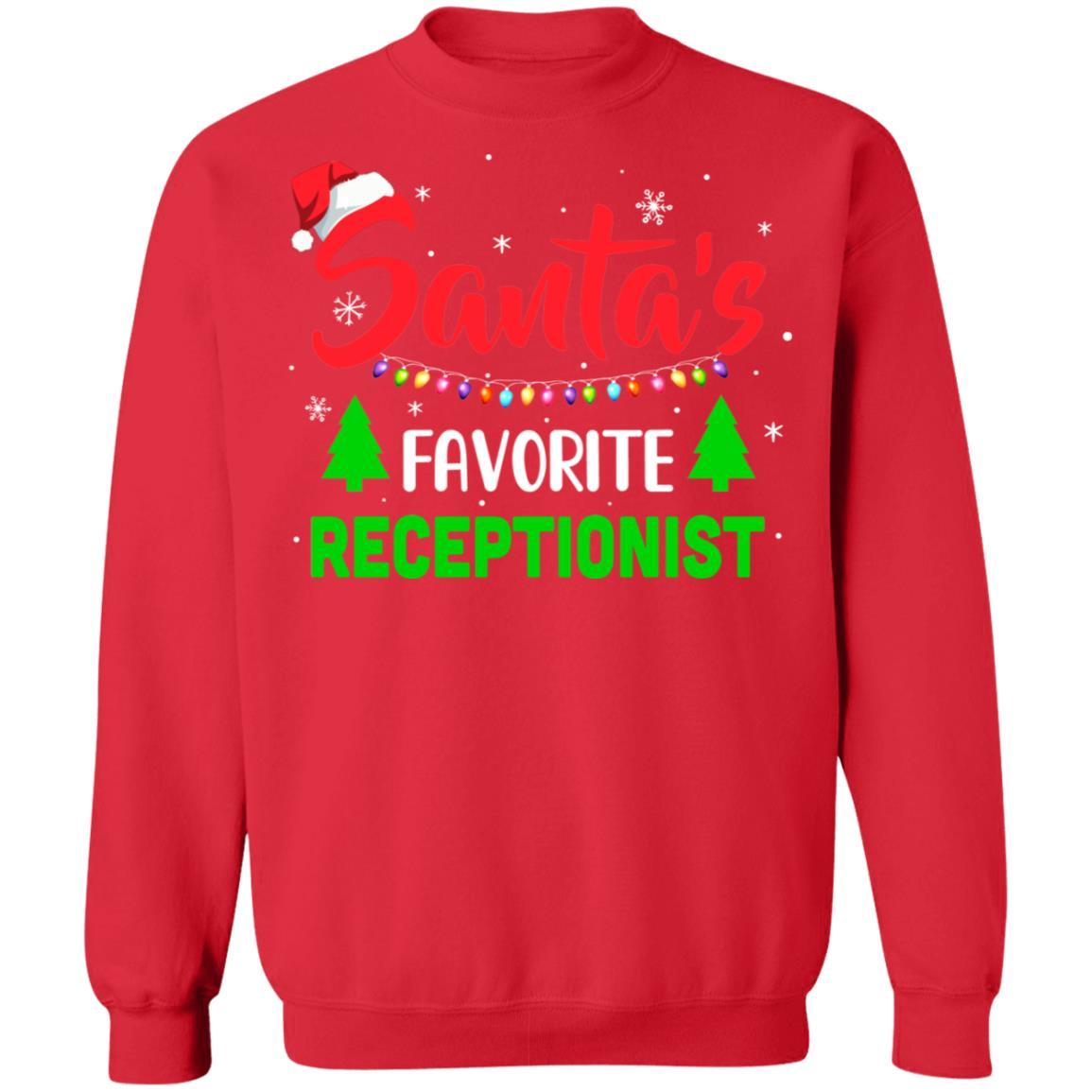 Santa's Favorite Receptionist Funny Christmas Xmas Gifts-T-Shirt & Sweatshirt-Crewneck Sweatshirt-Red