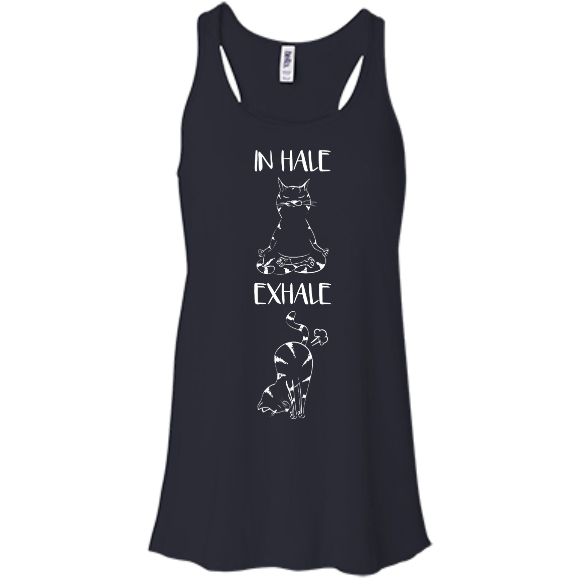 Yoga Cat Inhale Exhale-T-Shirt & Hoodie-Women's Flowy Racerback Tank-Midnight