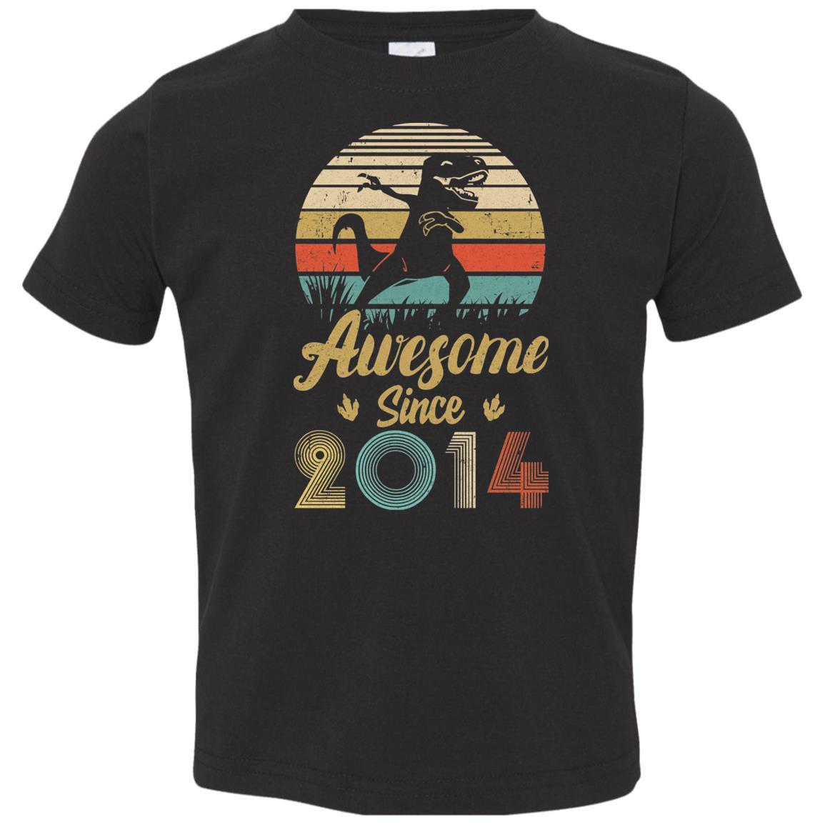 Awesome Since 2014 7th Years Old Dinosaur Birthday Gift Youth-Youth Shirt-Toddler T-Shirt-Black