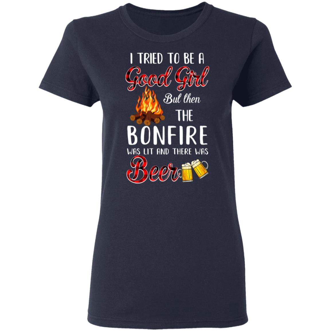I Tried To Be A Good Girl But The Bonfire And Beer-T-Shirt & Hoodie-Women's T-Shirt-Navy
