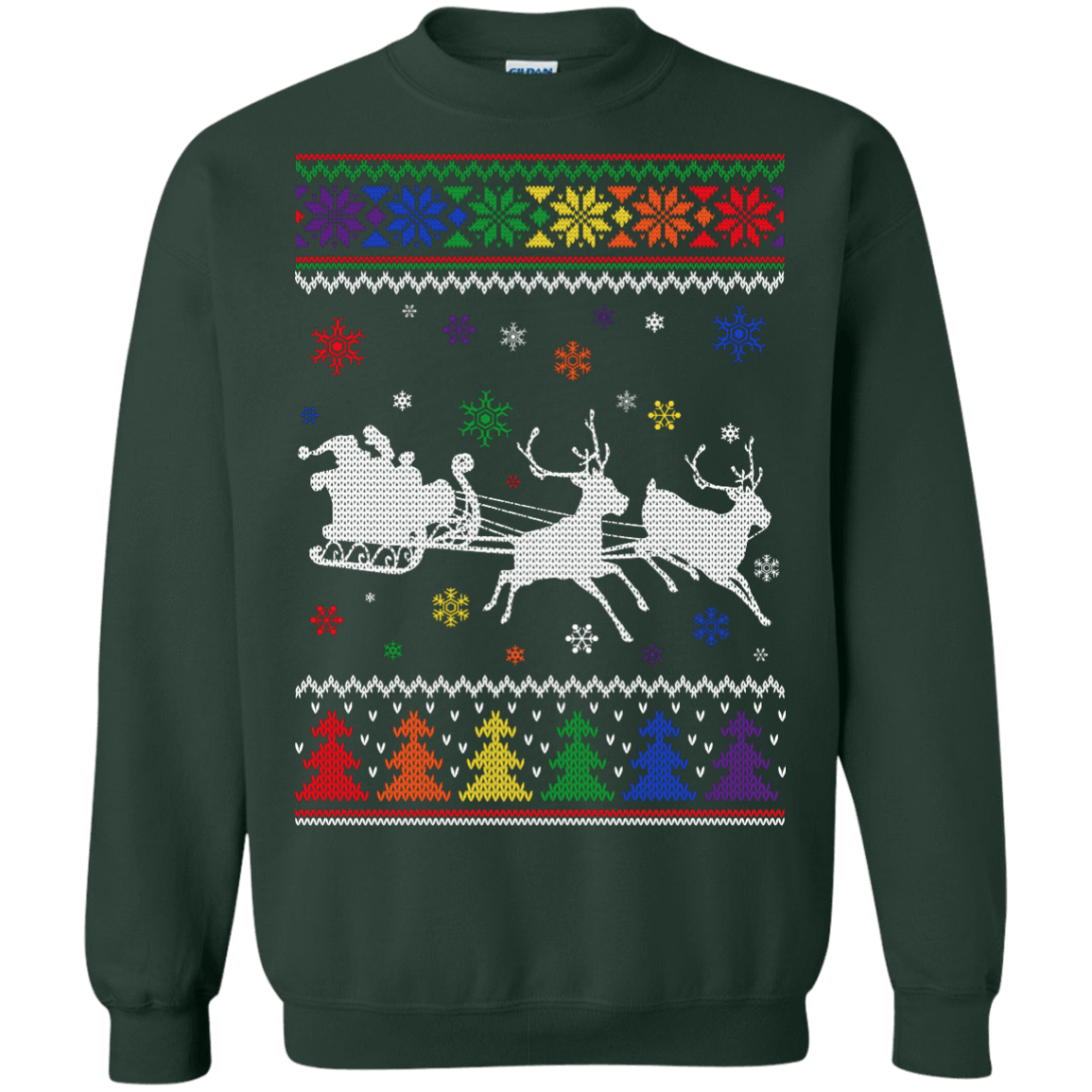 Rainbow Christmas Through The Snow Together-T-Shirt & Hoodie-Crewneck Sweatshirt-Forest Green