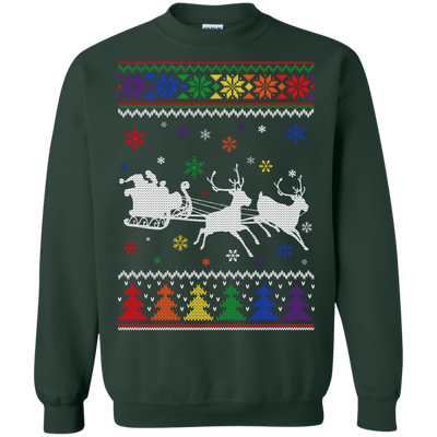 Rainbow Christmas Through The Snow Together-T-Shirt & Hoodie-Crewneck Sweatshirt-Forest Green