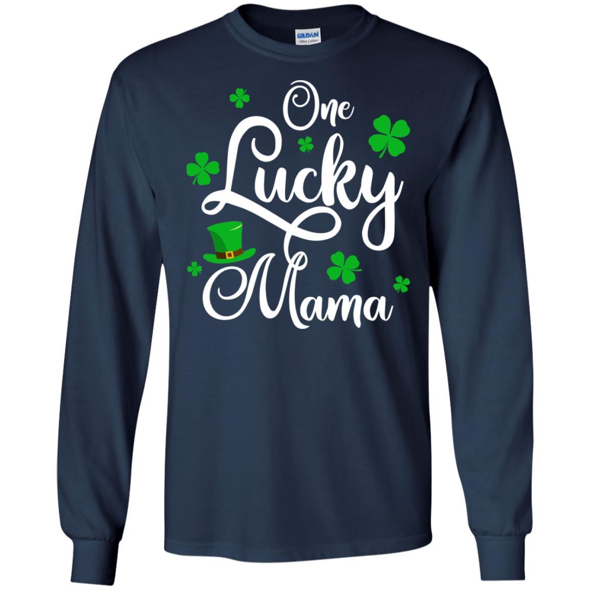 One Lucky Mama St Patricks Day For Mom-T-Shirt & Hoodie-Long Sleeve T-Shirt-Navy