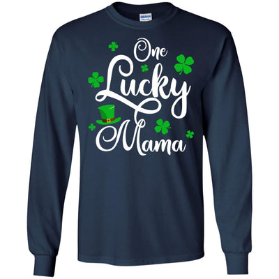 One Lucky Mama St Patricks Day For Mom-T-Shirt & Hoodie-Long Sleeve T-Shirt-Navy