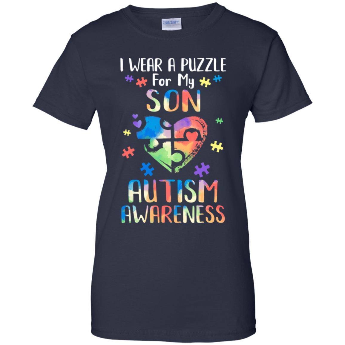I Wear A Puzzle For My Son Autism Awareness-T-Shirt & Hoodie-Women's T-Shirt-Navy