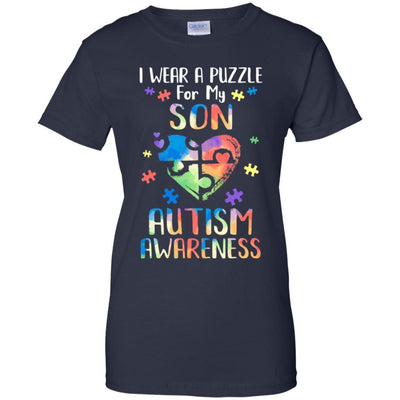 I Wear A Puzzle For My Son Autism Awareness-T-Shirt & Hoodie-Women's T-Shirt-Navy