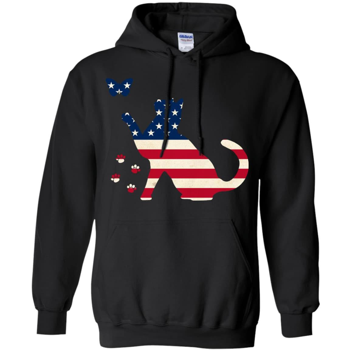 Meowica Cat American Flag 4th of July-T-Shirt & Hoodie-Pullover Hoodie-Black