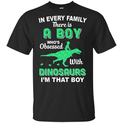 A Boy Who's Obsessed With Dinosaurs I Am That Boy Kids Youth-Youth Shirt-Youth T-Shirt-Black