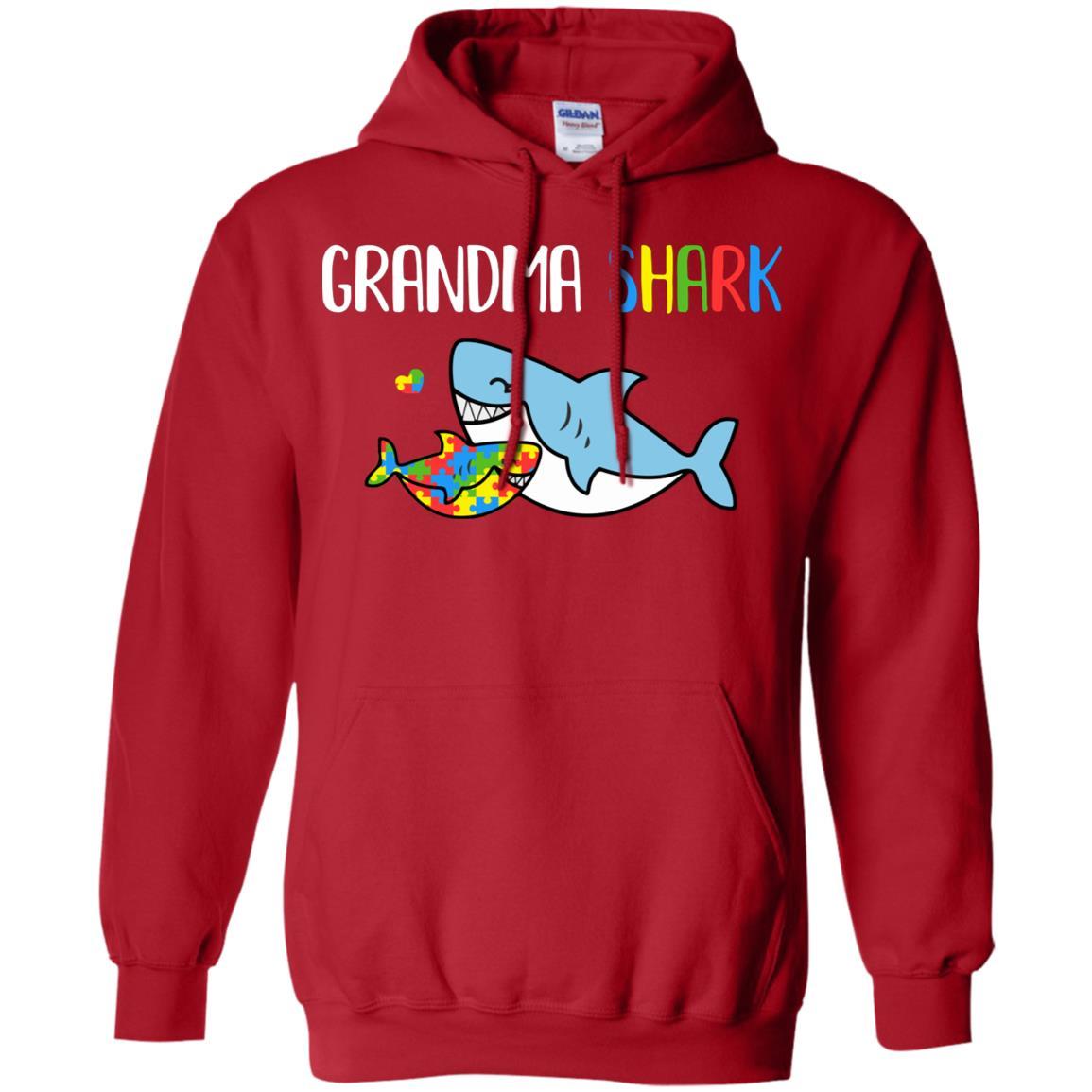 Grandma Shark Support Autism Awareness For Grandchild-T-Shirt & Hoodie-Pullover Hoodie-Red