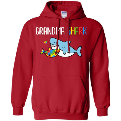 Grandma Shark Support Autism Awareness For Grandchild-T-Shirt & Hoodie-Pullover Hoodie-Red