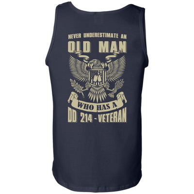 Never Underestimate An Old Man Who Has A DD-214 Veteran-T-Shirt & Hoodie-Unisex Tank-Navy