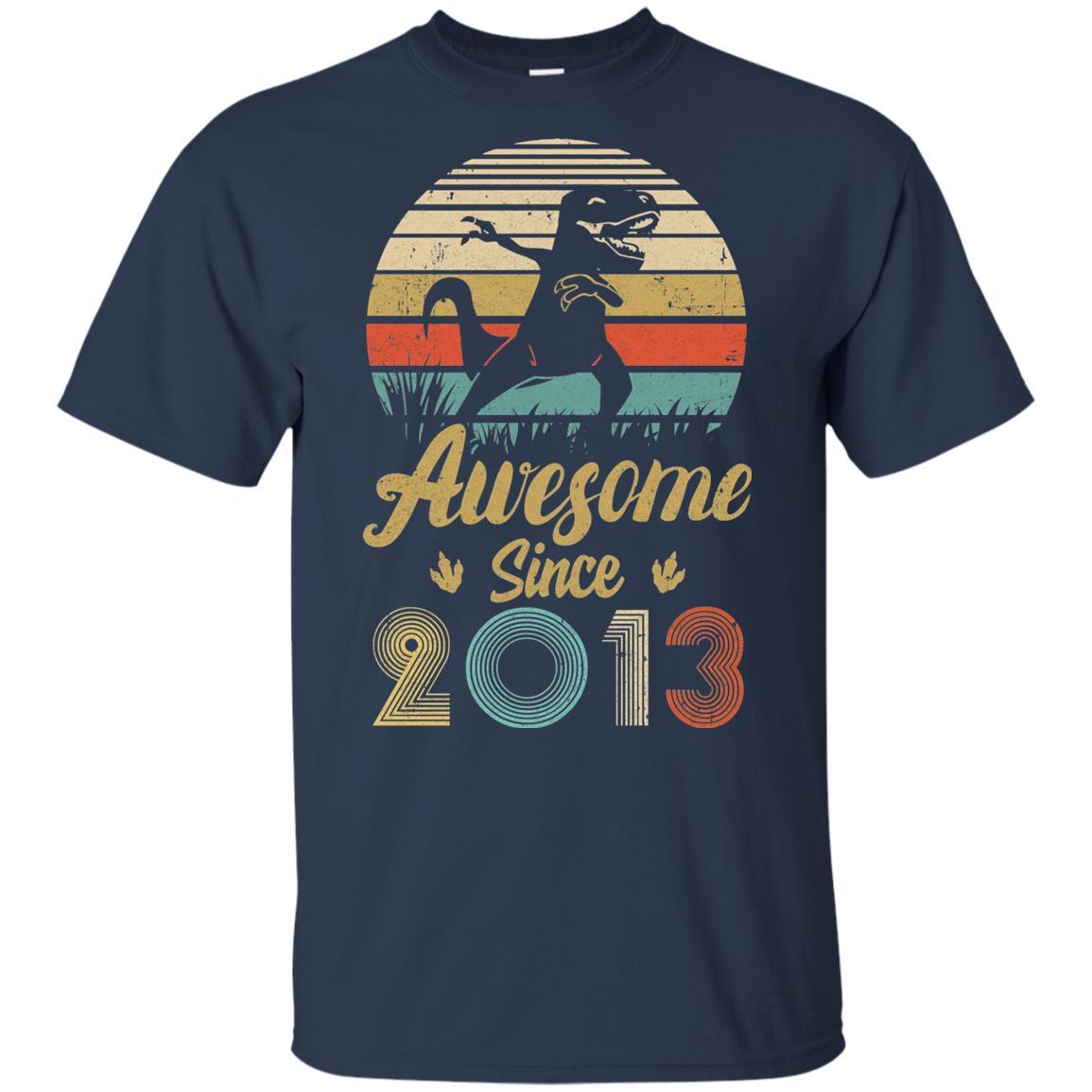 Awesome Since 2013 8th Years Old Dinosaur Birthday Gift Youth-Youth Shirt-Youth T-Shirt-Navy
