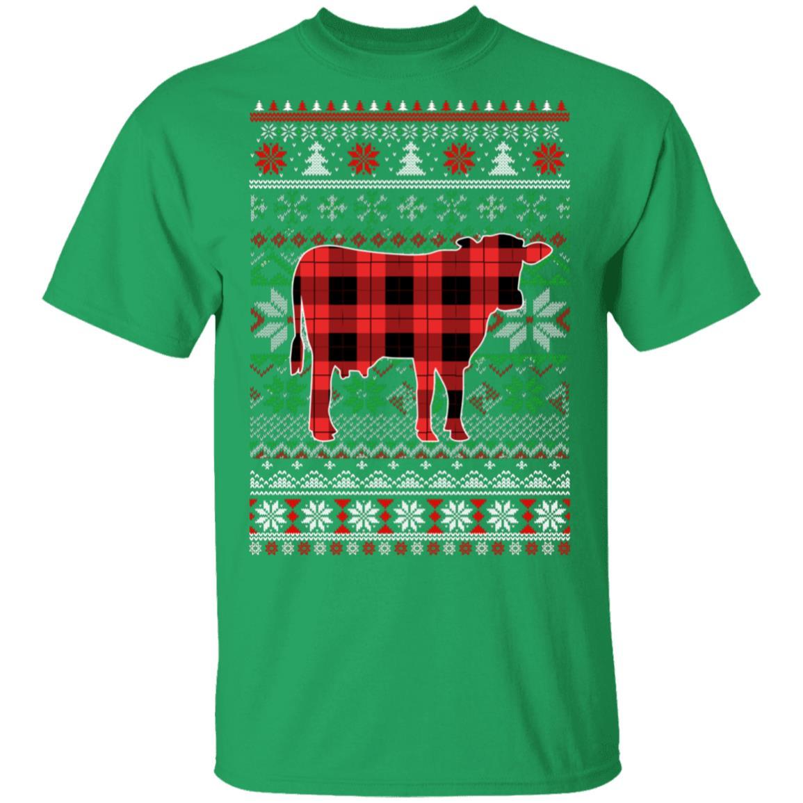 Cow Red Plaid Ugly Christmas Sweater Funny Gifts-T-Shirt & Sweatshirt-Classic T-Shirt-Irish Green