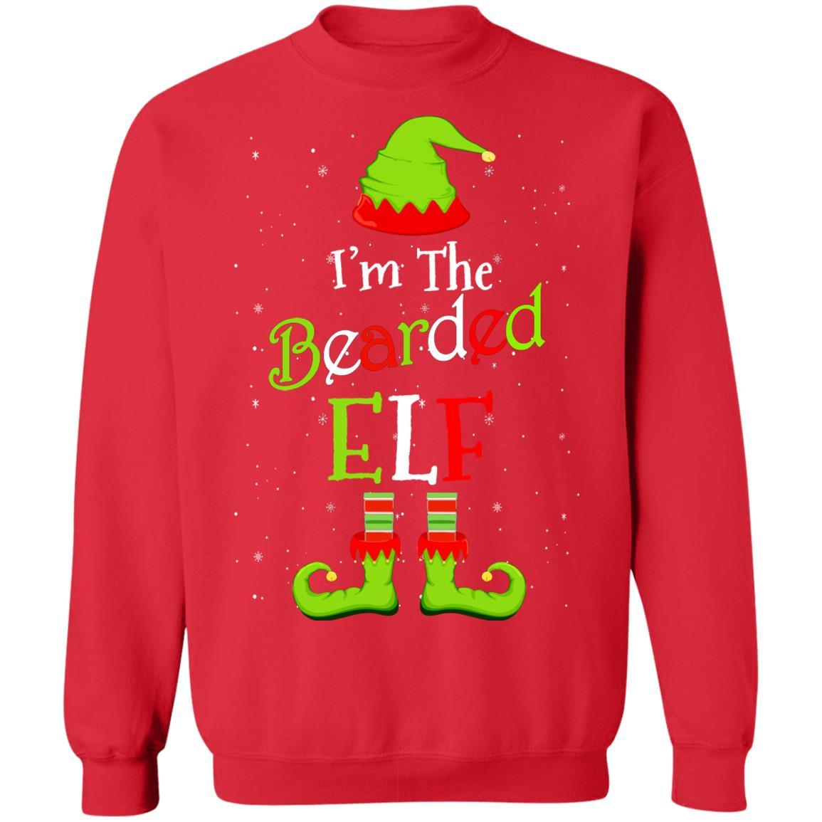 I'm The Bearded Elf Family Matching Funny Christmas Group Gift-T-Shirt & Sweatshirt-Crewneck Sweatshirt-Red