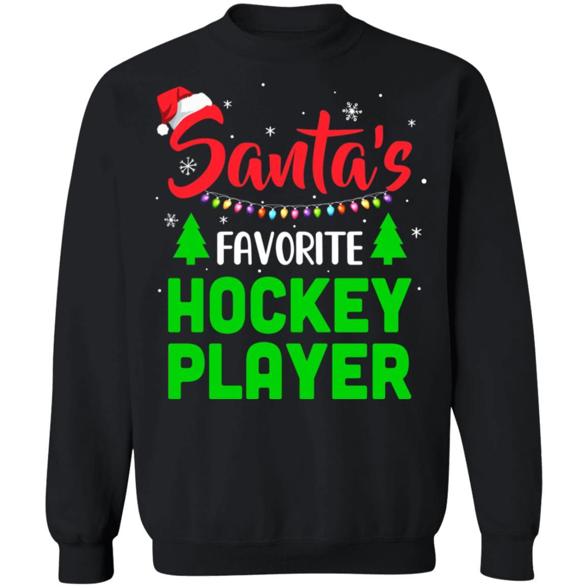 Santa's Favorite Hockey Player Funny Christmas Xmas Gifts-T-Shirt & Sweatshirt-Crewneck Sweatshirt-Black