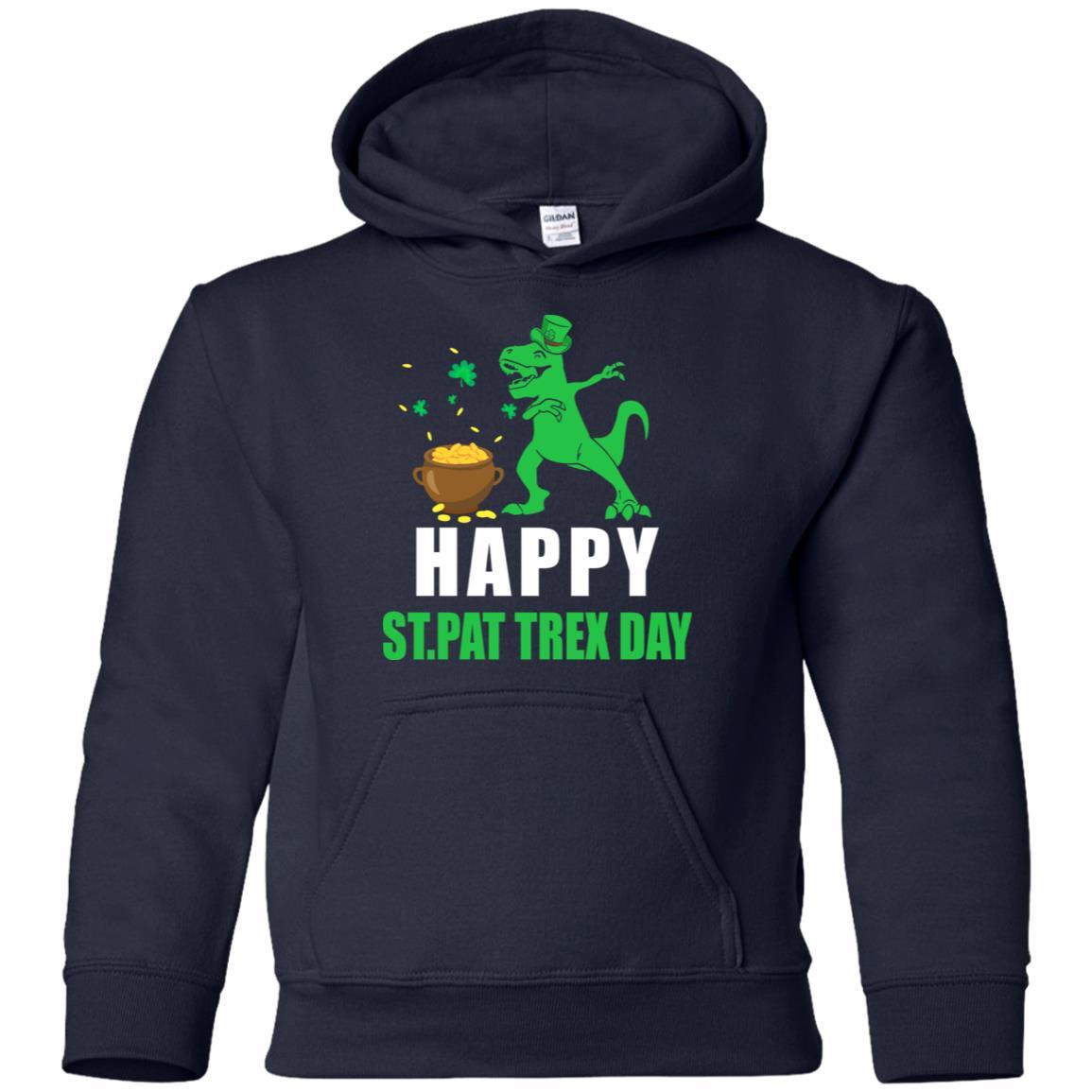 Happy St Pat T-Rex Day Dinosaur St Patrick's Day Youth-Youth Shirt-Youth Pullover Hoodie-Navy